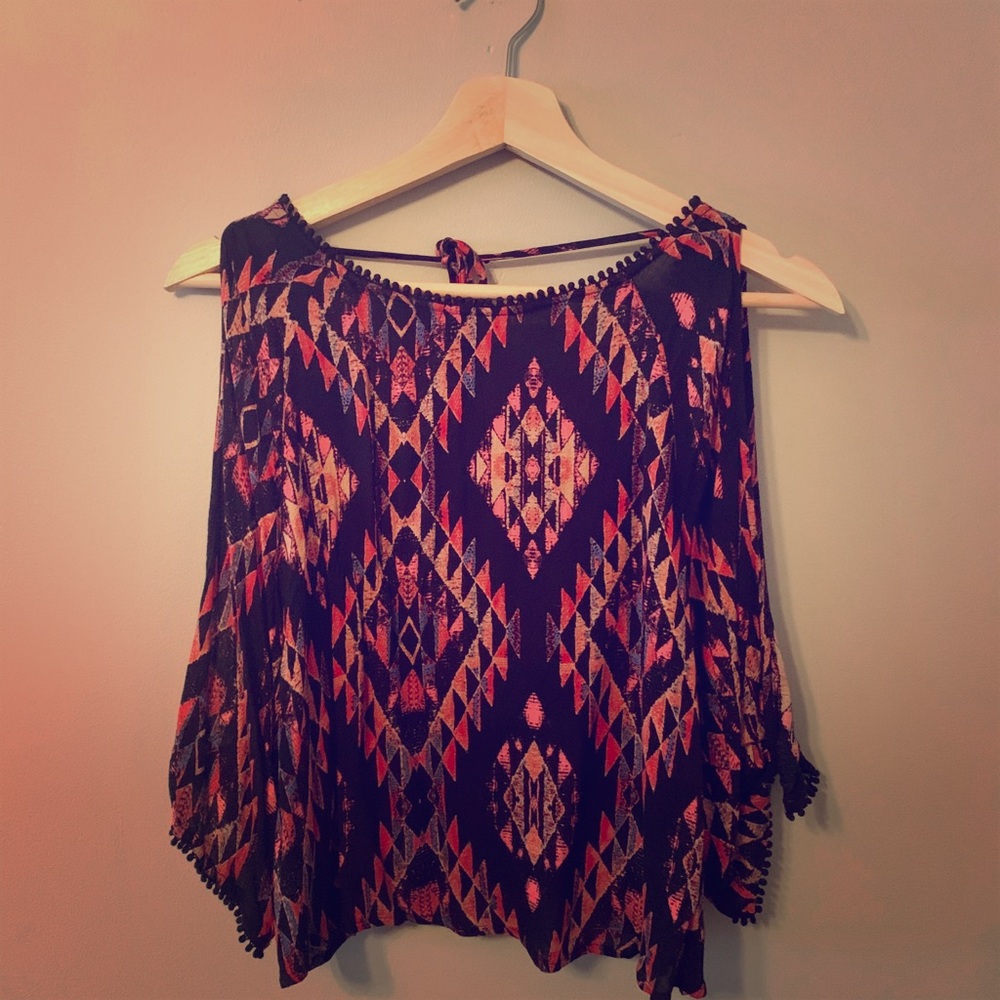 Urban Outfitters cold shoulder backless tribal top